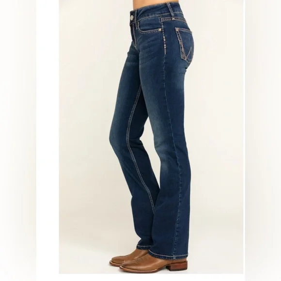 Wrangler mae mid-rise HT wash retro boot cut jeans size 24/00x34 new - Picture 3 of 12